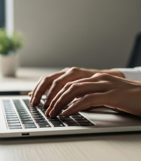 main d'une femme qui tape sur son clavier d'ordinateur