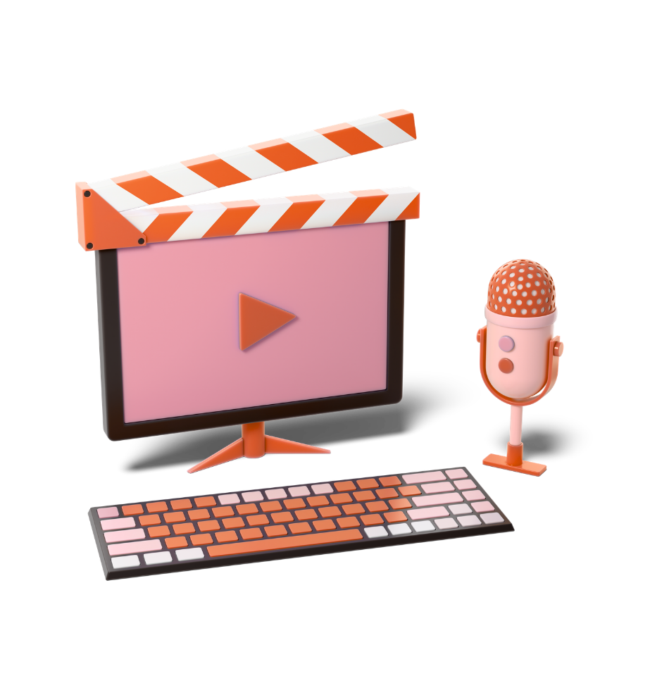 Illustration du montage vidéo avec écran de lecture, clap de tournage et microphone